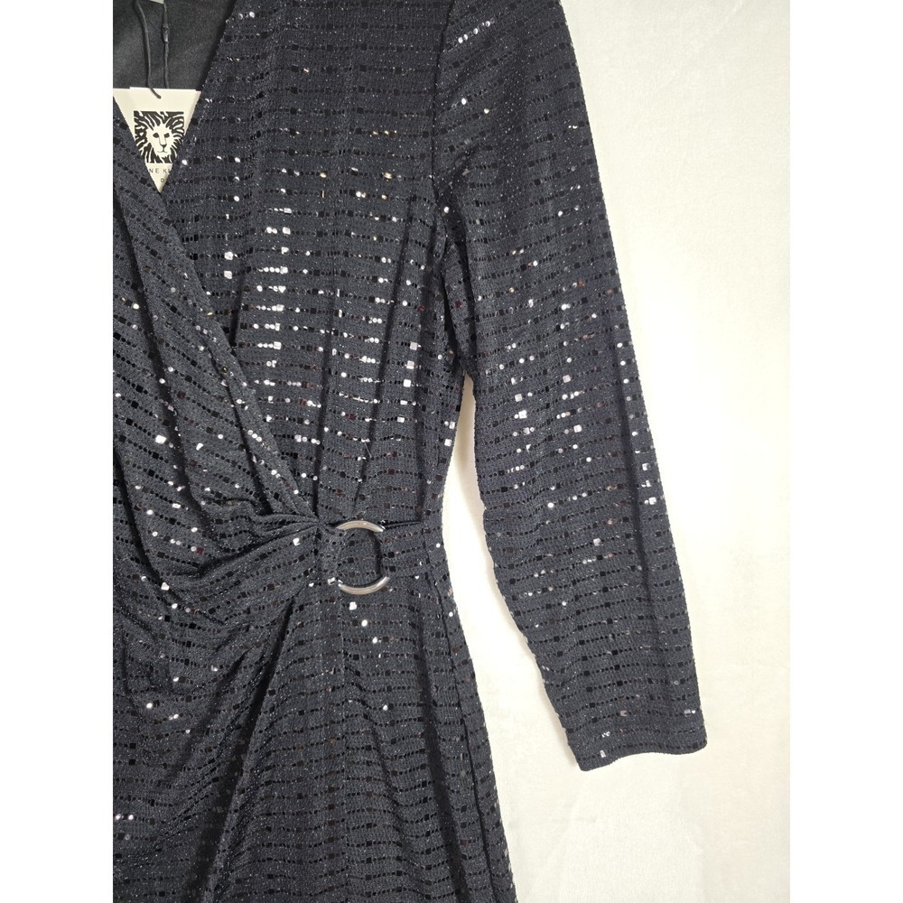 Anne Klein Black Sequin Wrap Cocktail Dress 3/4 Sleeve Size 4 NWT Party - Picture 5 of 11
